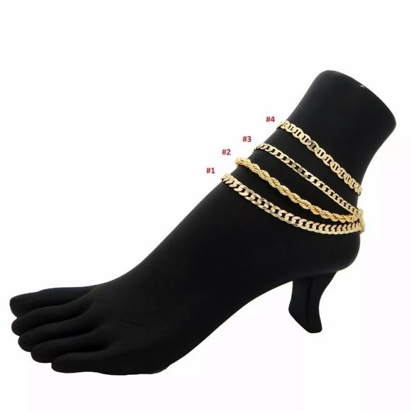 Jewelry - 14K Gold Plated Stamped Ankle Bracelets